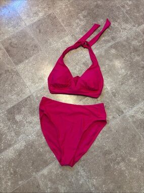 Hot Pink Two-Piece Halter Bikini Set